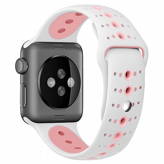 ����� ������� ����  Two Tone Porous Silicone Band ���� LaTera ����� ��� ����: Apple Watch 42mm/44mm/45mm (��� White/Pink)