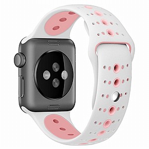 רצועת סיליקון מדגם Two Tone Porous Silicone Band מבית LaTera לשעון חכם מדגם: Apple Watch 38mm/40mm/41mm (צבע White/Pink) רצועת סיליקון מדגם Two Tone Porous Silicone Band מבית LaTera לשעון חכם מדגם: Apple Watch 38mm/40mm/41mm (צבע White/Pink)