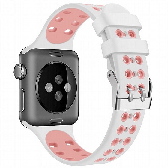 ����� ������� ����  Two Color Double Silicone Band ���� LaTera ����� ��� ����: Apple Watch 38mm/40mm/41mm (��� White/Pink)