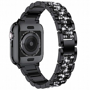 רצועת מתכת מדגם Three Bead Diamond Steel Band מבית LaTera לשעון חכם מדגם: Apple Watch 42mm/44mm/45mm (צבע Black) רצועת מתכת מדגם Three Bead Diamond Steel Band מבית LaTera לשעון חכם מדגם: Apple Watch 42mm/44mm/45mm (צבע Black)