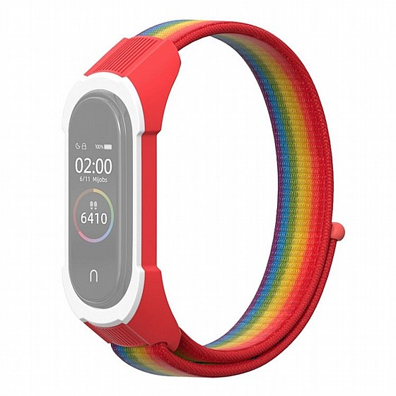 ����� �� / ������ ���� Replacement Strap Nylon Band ���� LaTera ����� ��� ����: Xiaomi Mi Band 3 / 4 (��� Rainbow/Red White)