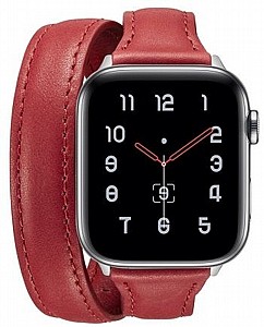 ����� ��� ����   Thin Genuine Double Loop Leather Band ���� LaTera ����� ��� ����: Apple Watch 42mm/44mm/45mm (��� Red)