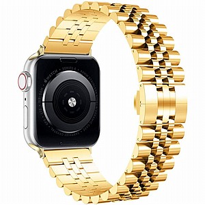 רצועת מתכת מדגם Five Beads Steel Band מבית LaTera לשעון חכם מדגם: Apple Watch 42mm/44mm/45mm (צבע Gold) רצועת מתכת מדגם Five Beads Steel Band מבית LaTera לשעון חכם מדגם: Apple Watch 42mm/44mm/45mm (צבע Gold)