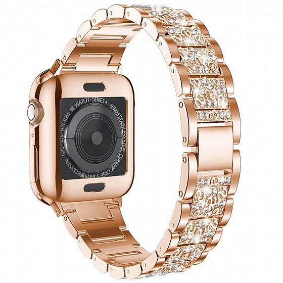 ����� ���� ���� Three Bead Diamond Steel Band ���� LaTera ����� ��� ����: Apple Watch 42mm/44mm/45mm (��� Champagne Gold)
