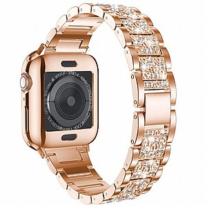 רצועת מתכת מדגם Three Bead Diamond Steel Band מבית LaTera לשעון חכם מדגם: Apple Watch 42mm/44mm/45mm (צבע Champagne Gold) רצועת מתכת מדגם Three Bead Diamond Steel Band מבית LaTera לשעון חכם מדגם: Apple Watch 42mm/44mm/45mm (צבע Champagne Gold)