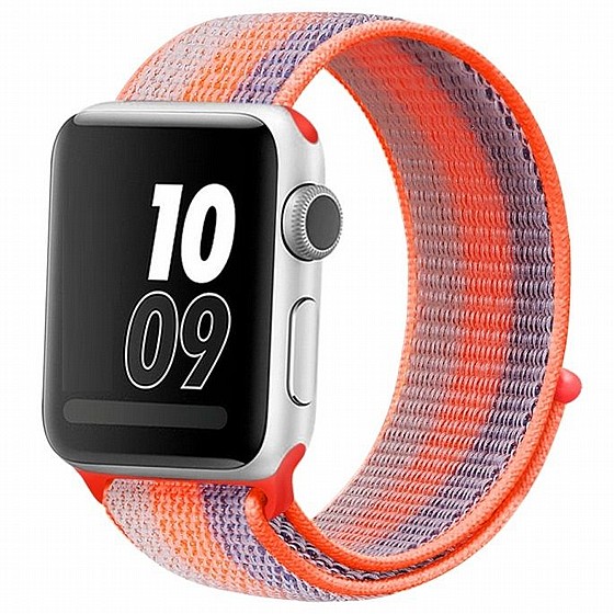 ����� �� / ������ ���� Loop Nylon Band ���� LaTera ����� ��� ����: Apple Watch 42mm/44mm/45mm (��� Striped Rrange Red)