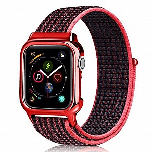 ����� �� / ������ ���� Simple Fashion Nylon Band ���� LaTera ����� ��� ����: Apple Watch 42mm/44mm/45mm (��� Black/red)