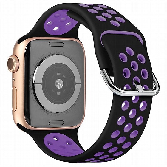 ����� ������� ���� Two Tone Sport Silicone Band ���� LaTera ����� ��� ����: Apple Watch 42mm/44mm/45mm (��� Black/Dark Purple)
