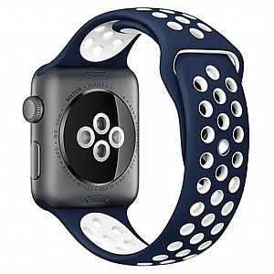 רצועת סיליקון מדגם Sport Silicone Band מבית LaTera לשעון חכם מדגם: Apple Watch 38mm/40mm/41mm (צבע Dark Blue/White) רצועת סיליקון מדגם Sport Silicone Band מבית LaTera לשעון חכם מדגם: Apple Watch 38mm/40mm/41mm (צבע Dark Blue/White)