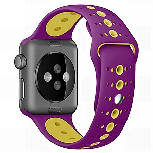 רצועת סיליקון מדגם Two Tone Porous Silicone Band מבית LaTera לשעון חכם מדגם: Apple Watch 42mm/44mm/45mm (צבע Purple/Yellow) רצועת סיליקון מדגם Two Tone Porous Silicone Band מבית LaTera לשעון חכם מדגם: Apple Watch 42mm/44mm/45mm (צבע Purple/Yellow)