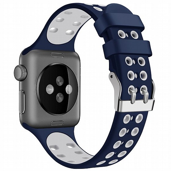 ����� ������� ����  Two Color Double Silicone Band ���� LaTera ����� ��� ����: Apple Watch 38mm/40mm/41mm (��� (Blue/White)