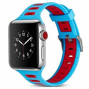רצועת סיליקון מדגם T-Shape Two Color Silicone Band מבית LaTera לשעון חכם מדגם: Apple Watch 42mm/44mm/45mm (צבע Blue/Red) רצועת סיליקון מדגם T-Shape Two Color Silicone Band מבית LaTera לשעון חכם מדגם: Apple Watch 42mm/44mm/45mm (צבע Blue/Red)