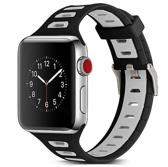 ����� ������� ����  T-Shape Two Color Silicone Band ���� LaTera ����� ��� ����: Apple Watch 42mm/44mm/45mm (��� Black/Grey)
