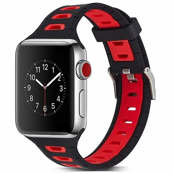 ����� ������� ����  T-Shape Two Color Silicone Band ���� LaTera ����� ��� ����: Apple Watch 38mm/40mm/41mm (��� Black/Red)