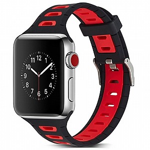 רצועת סיליקון מדגם T-Shape Two Color Silicone Band מבית LaTera לשעון חכם מדגם: Apple Watch 38mm/40mm/41mm (צבע Black/Red) רצועת סיליקון מדגם T-Shape Two Color Silicone Band מבית LaTera לשעון חכם מדגם: Apple Watch 38mm/40mm/41mm (צבע Black/Red)