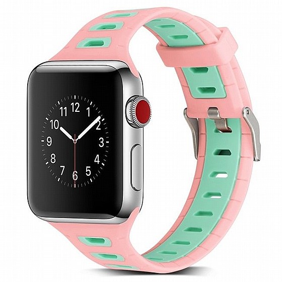 ����� ������� ����  T-Shape Two Color Silicone Band ���� LaTera ����� ��� ����: Apple Watch 38mm/40mm/41mm (��� Pink/Green)