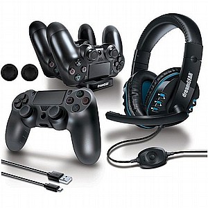ערכת אביזרים 6 ב 1 לקונסולת משחק Sony PlayStation 4 מבית DreamGEAR (אוזניות סטריאו+מטען כפול לשלטים+זוג סוללות+כבל טעינה+כיסוי סיליקון לשלט+זוג מגני כפתור) ערכת אביזרים 6 ב 1 לקונסולת משחק Sony PlayStation 4 מבית DreamGEAR (אוזניות סטריאו+מטען כפול לשלטים+זוג סוללות+כבל טעינה+כיסוי סיליקון לשלט+זוג מגני כפתור)