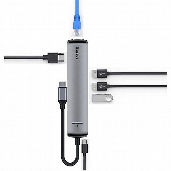 ���� 6 � 1 ������ TYPE C ������ HDMI + ����� RJ45 + ����� TYPE C+ ����� USB 3.0x3 ���� BASEUS
