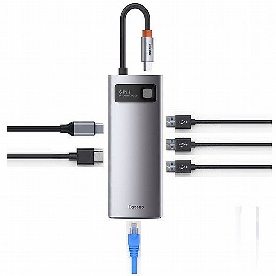 ���� 6 � 1 ������ TYPE C ������ HDMI + ����� RJ45 + ����� TYPE C + ����� USB 3.0*3 ���� BASEUS
