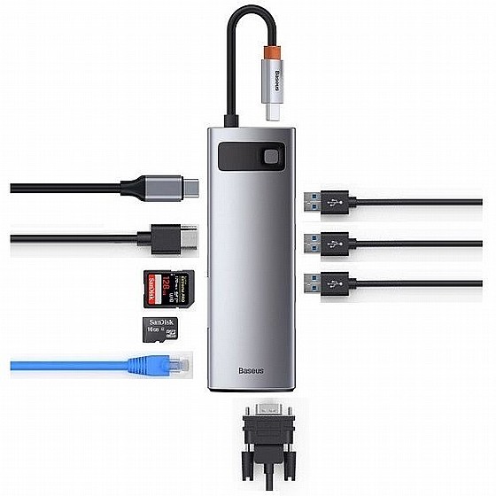 ���� 9 � 1 ������ TYPE C ������ HDMI + ����� RJ45 + ����� TYPE C + ����� VGA + ����� USB 3.0*3 + ���� ����� SD + ���� ����� Micro SD ���� BASEUS