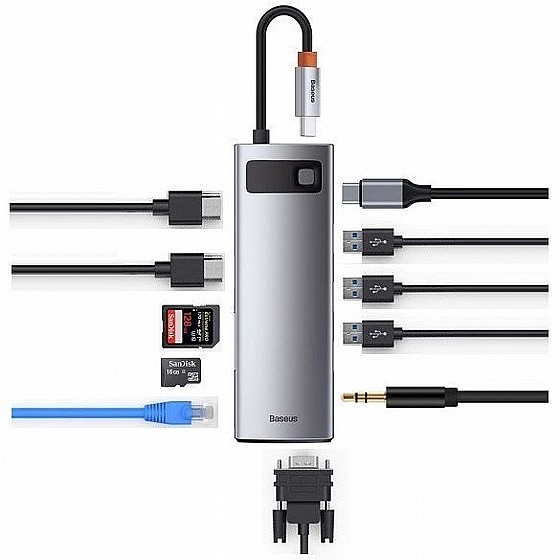 ���� 11 � 1 ������ TYPE C ������ HDMI*2 + ����� RJ45 + ����� TYPE C + ����� AUX + ����� VGA + ����� USB 3.0*3 + ���� ����� SD + ���� ����� Micro SD ���� BASEUS