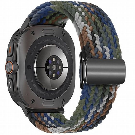 ����� �� / ������ ���� Loop Magnetic Buckle Nylon Band ���� iBands ����� ��� ����: Samsung Galaxy Watch Ultra 47mm (��� Camo Colorful) 